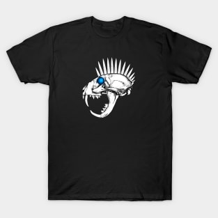 Cat Skull with Spiked Mohawk and Blue, Glowing Eye T-Shirt